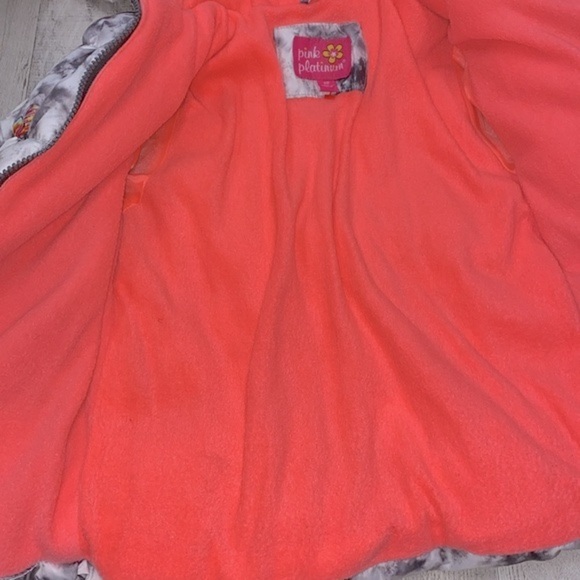 Pink Platinum little girls butterfly print puffy jacket with hood size 6X - Picture 8 of 9